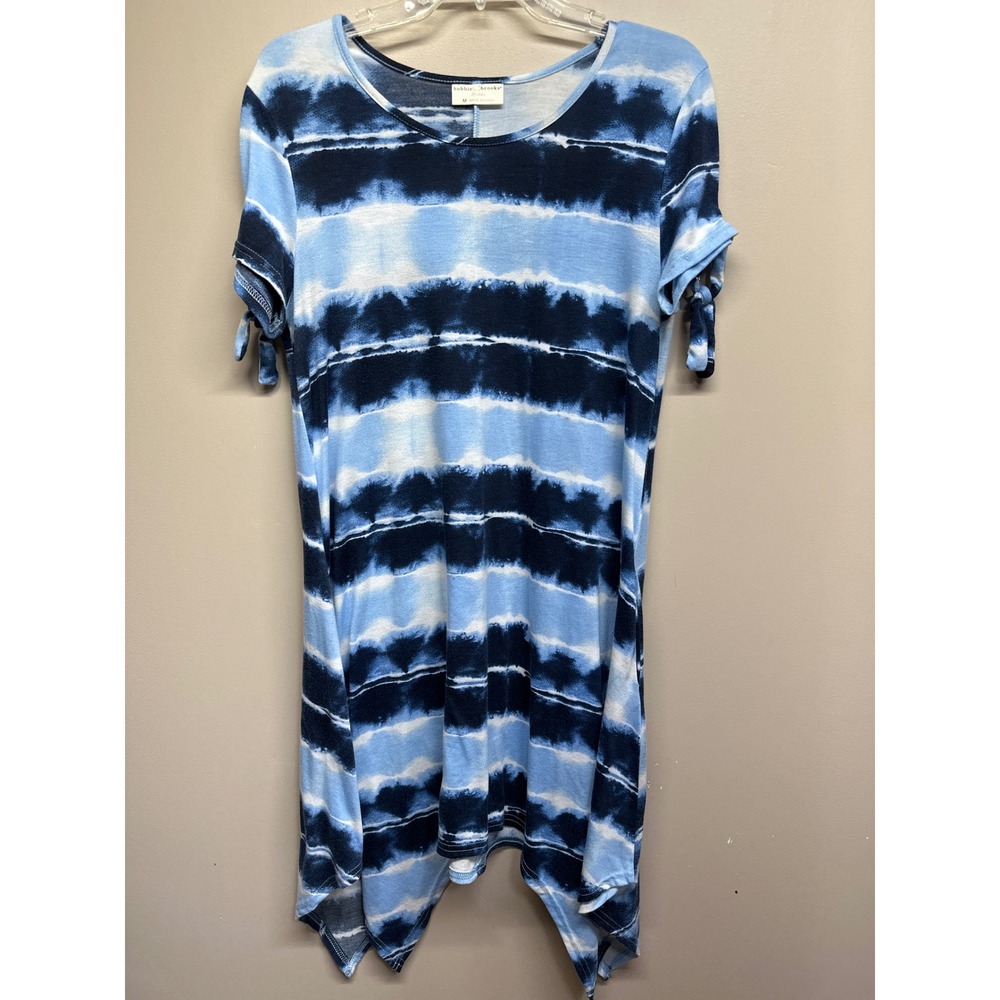 Bobbie‎ Brooks Tie Dye Tunic Top Blue White Black Short Sleeve Women's M
